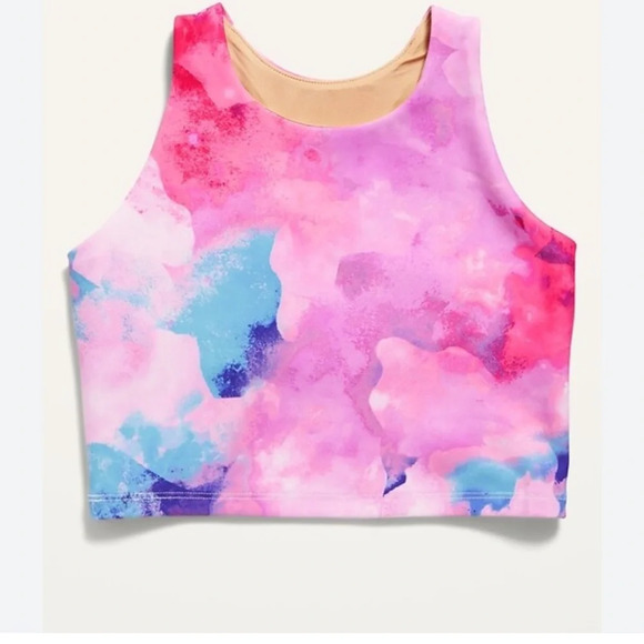 Old Navy Active PowerSoft Pink Tie Dye Long Line Sports Bra Crop Top Cropped Top - Picture 1 of 8